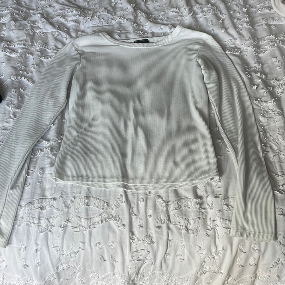 Olivia Rae White Ribbed Long Sleeve Blouse
